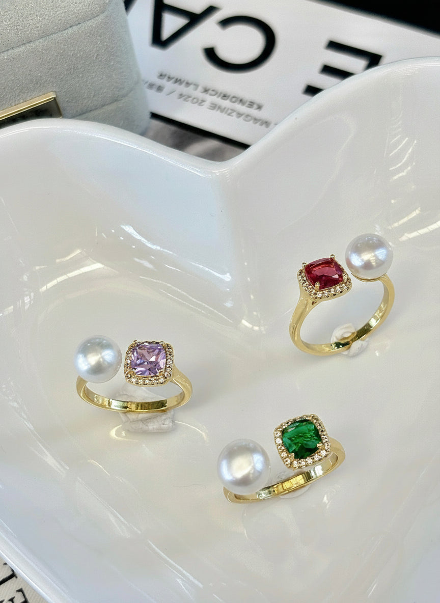 Wild Pearl & Gemstone Open Ring - Timeless Elegance for Every Occasion