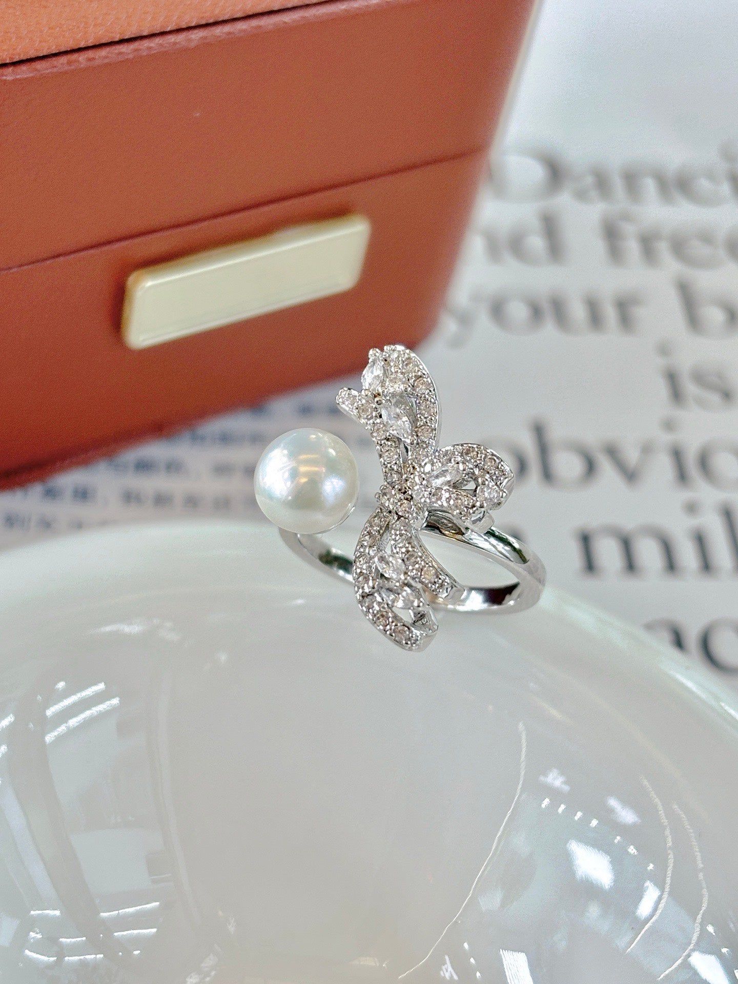 Wild Freshwater Pearl Butterfly Ring with Cubic Zirconia Accents