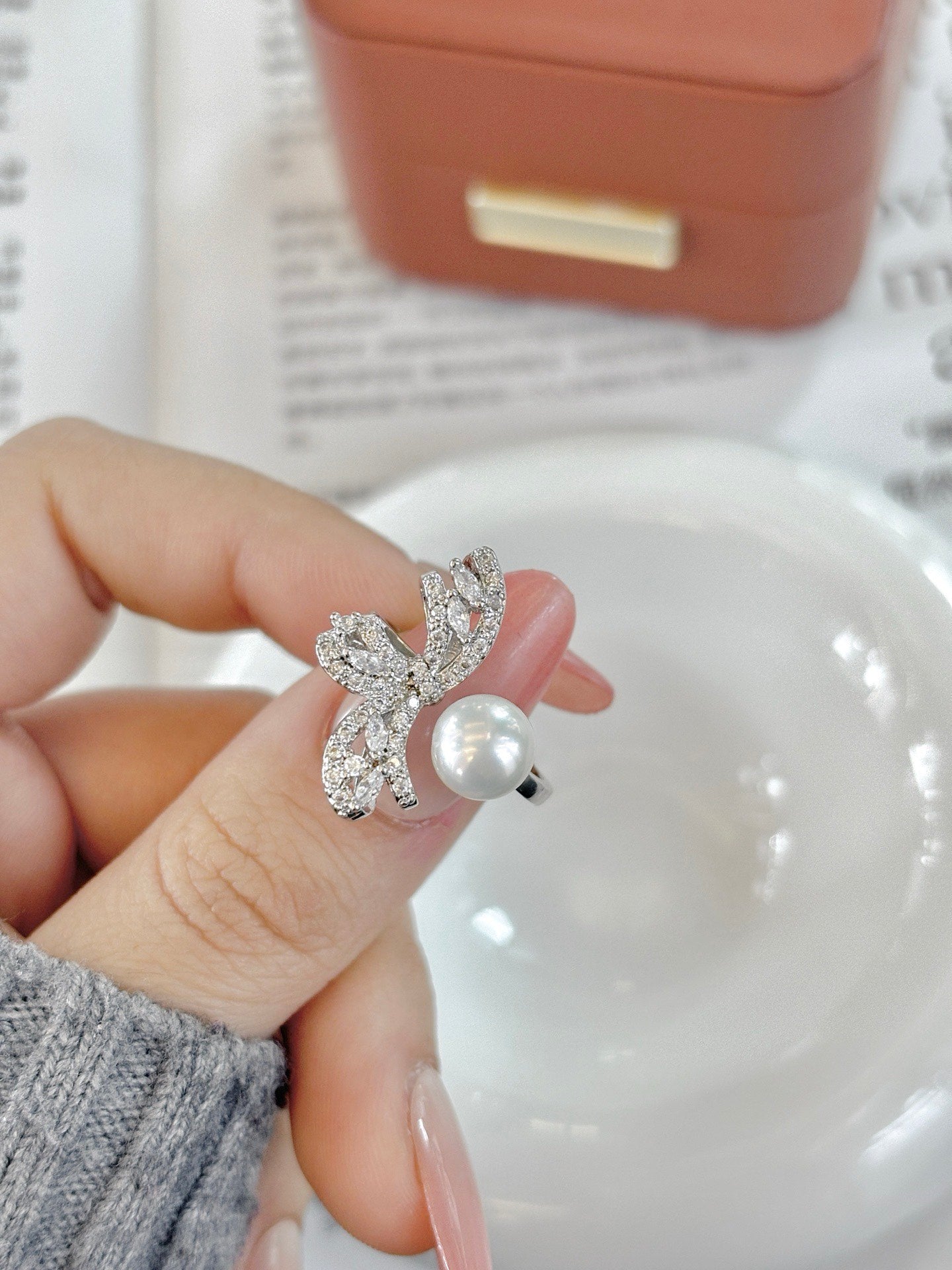 Wild Freshwater Pearl Butterfly Ring with Cubic Zirconia Accents