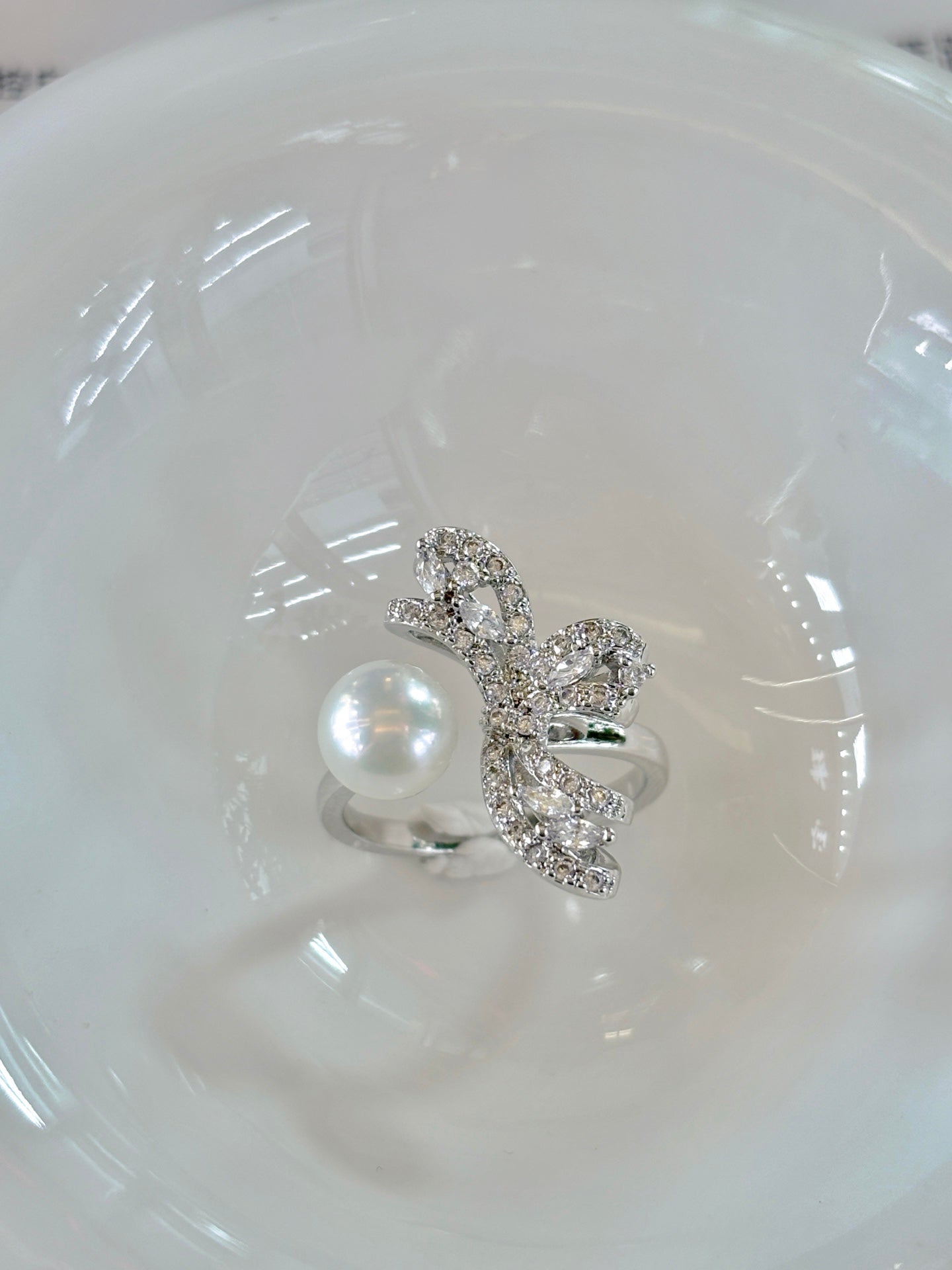 Wild Freshwater Pearl Butterfly Ring with Cubic Zirconia Accents
