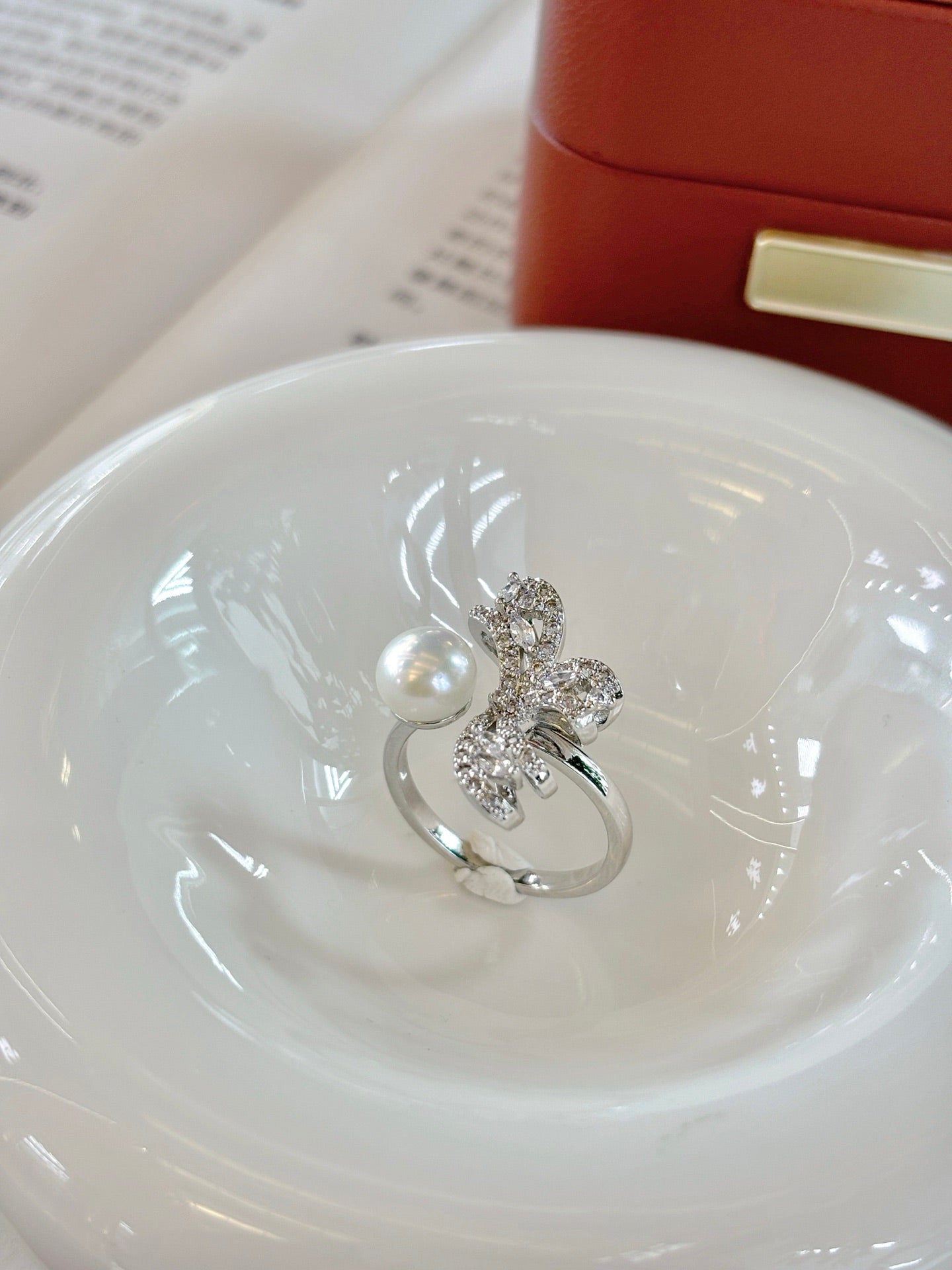 Wild Freshwater Pearl Butterfly Ring with Cubic Zirconia Accents