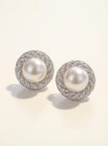 Vintage-Style Swarovski Diamond Freshwater Pearl Earrings - Timeless Elegance for Everyday Glamour