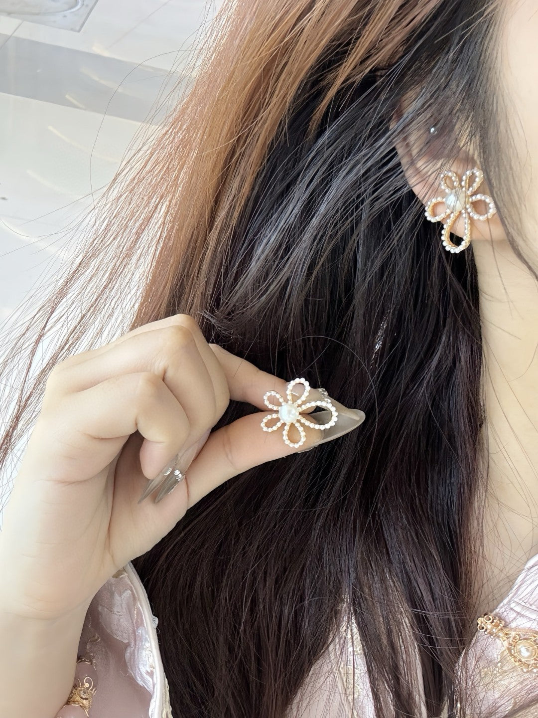 Spring Whisper Floral Pearl Earrings - Wild Freshwater Pearl & Gold-Tone Blossom Studs