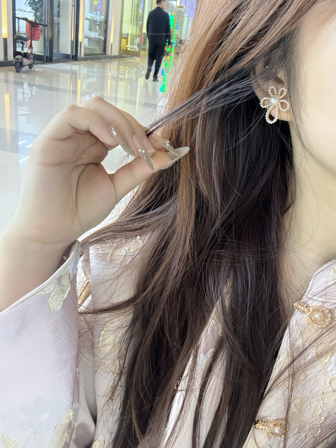 Spring Whisper Floral Pearl Earrings - Wild Freshwater Pearl & Gold-Tone Blossom Studs