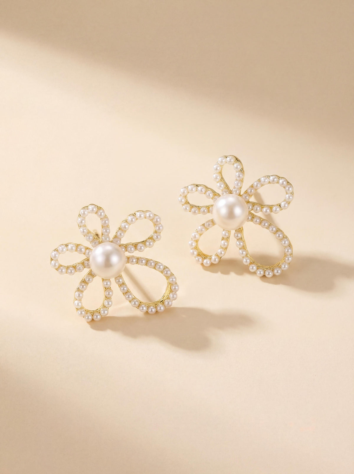 Spring Whisper Floral Pearl Earrings - Wild Freshwater Pearl & Gold-Tone Blossom Studs