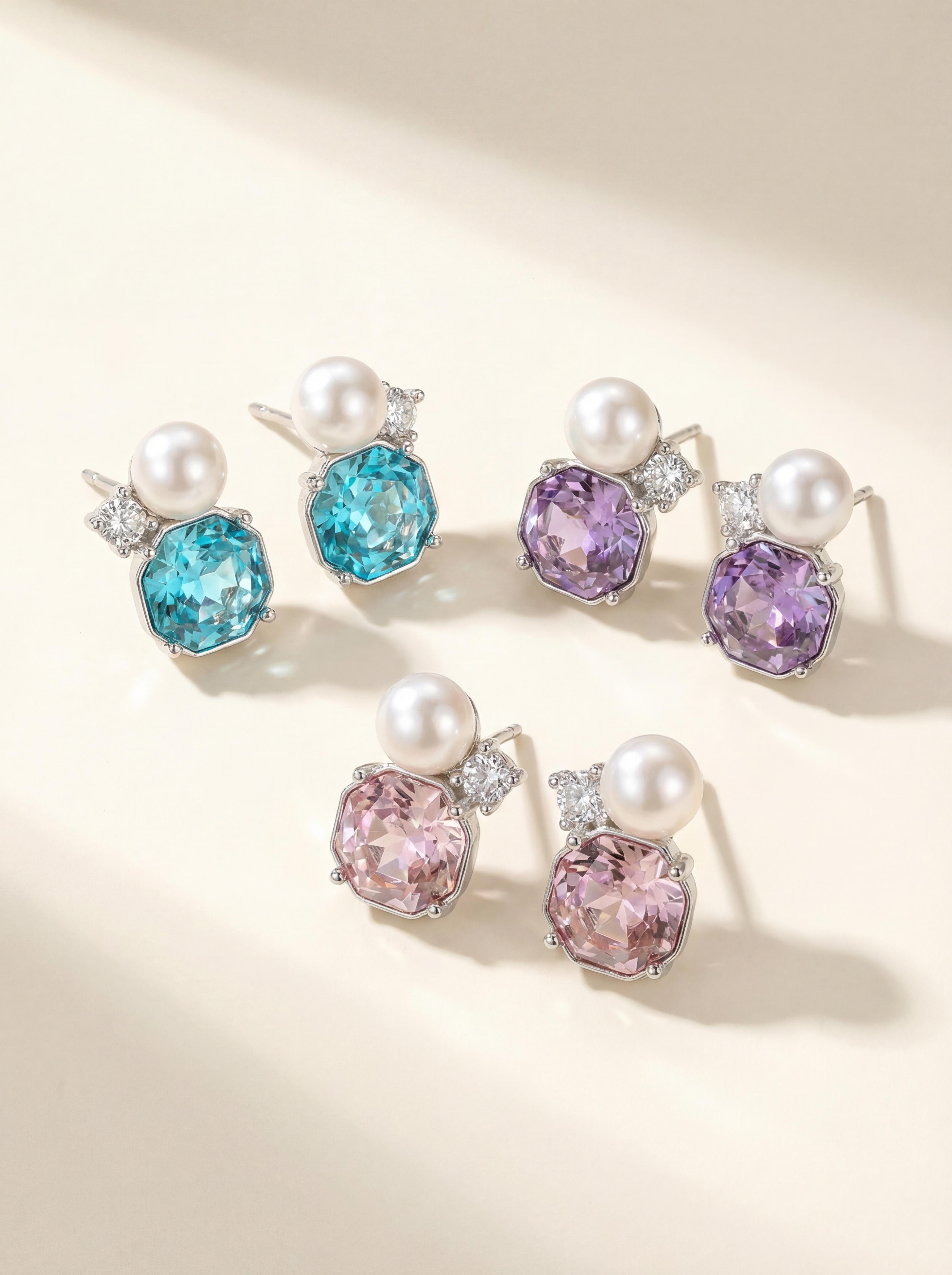 Dewdrop Orbit Pearl Earrings - Iridescent Moissanite Studs for Effortless Elegance