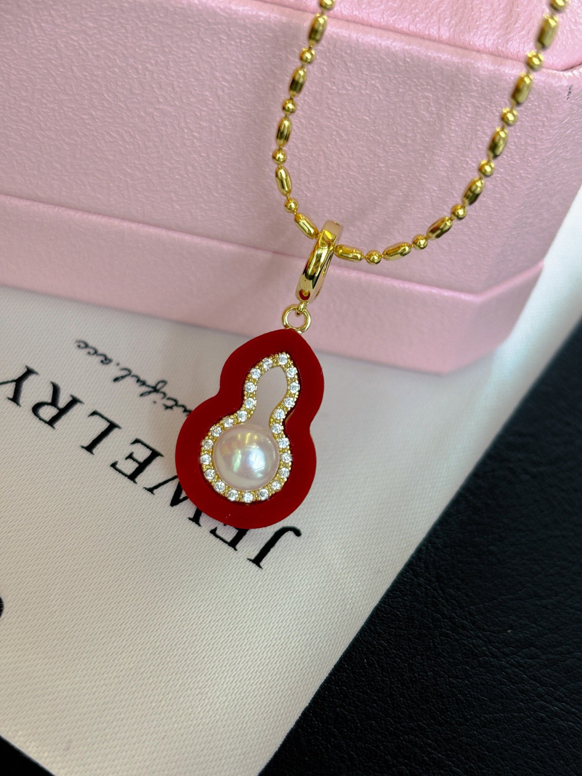 Gourd of Prosperity: Enameled Freshwater Pearl Necklace | Carrying Millennial Blessings Red
