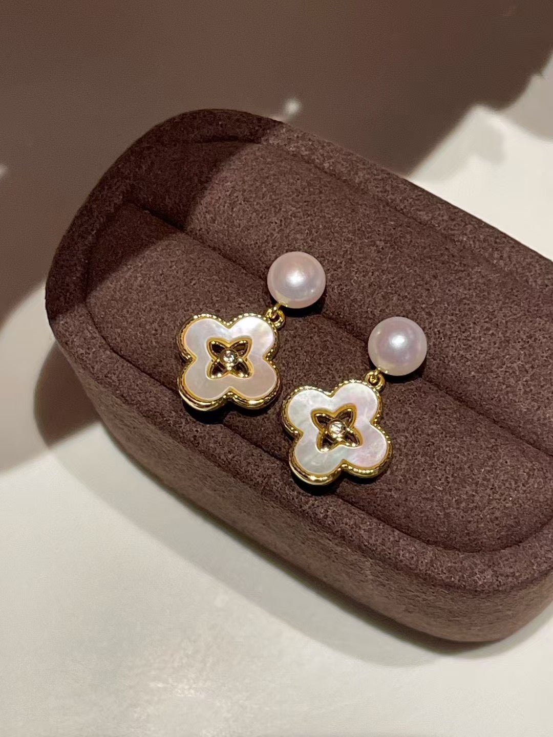 Luminous Clover Pearl Drop Earrings: Freshwater Pearls & Mother of Pearl