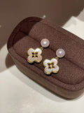 Luminous Clover Pearl Drop Earrings: Freshwater Pearls & Mother of Pearl