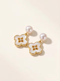 Luminous Clover Pearl Drop Earrings: Freshwater Pearls & Mother of Pearl