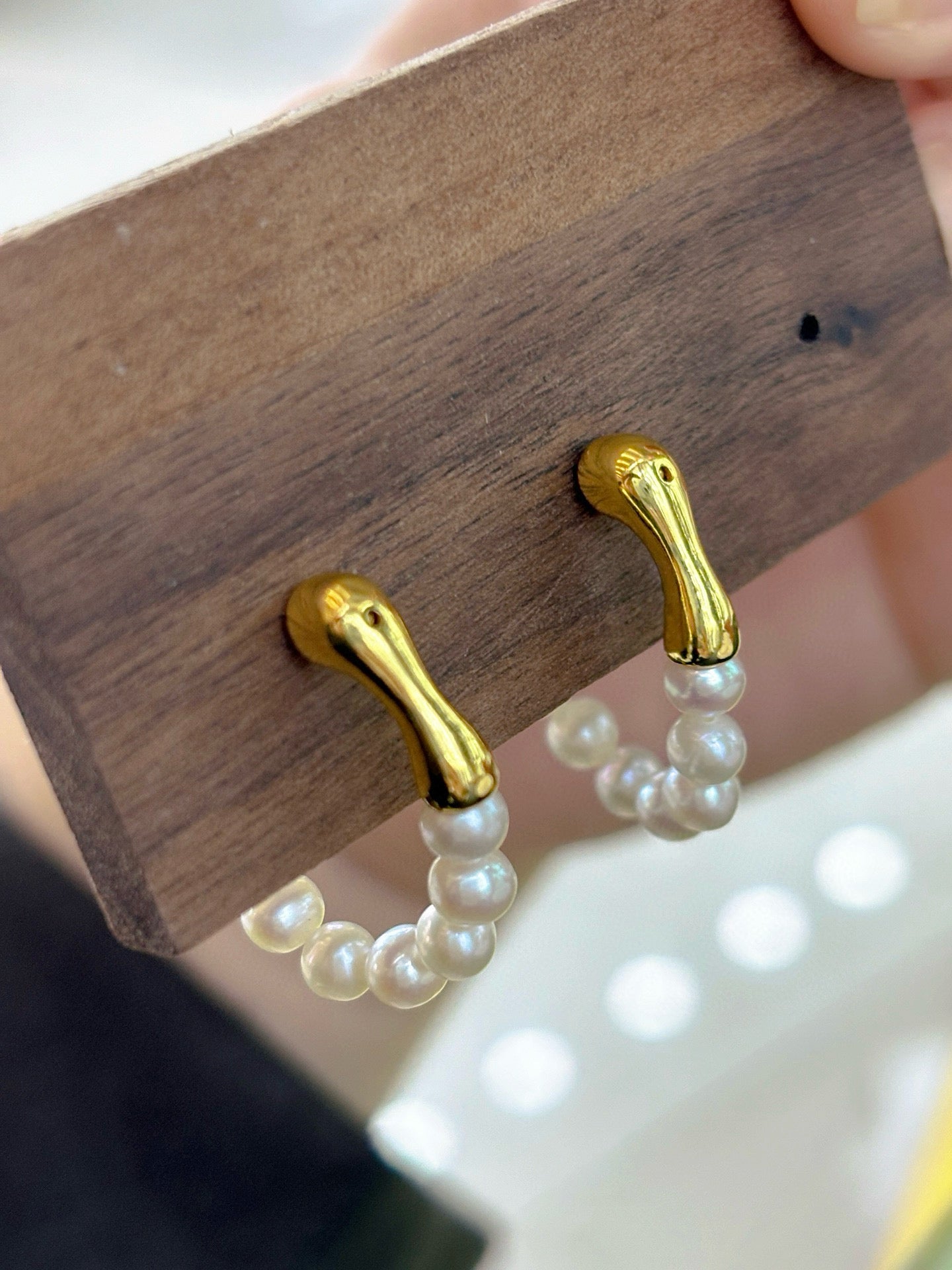 French Vintage Hoop Earrings with Freshwater Pearls
