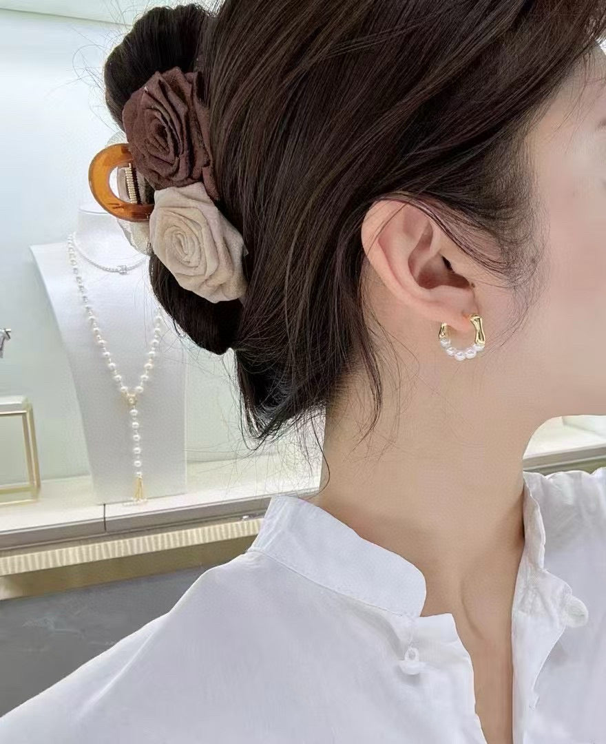 French Vintage Hoop Earrings with Freshwater Pearls