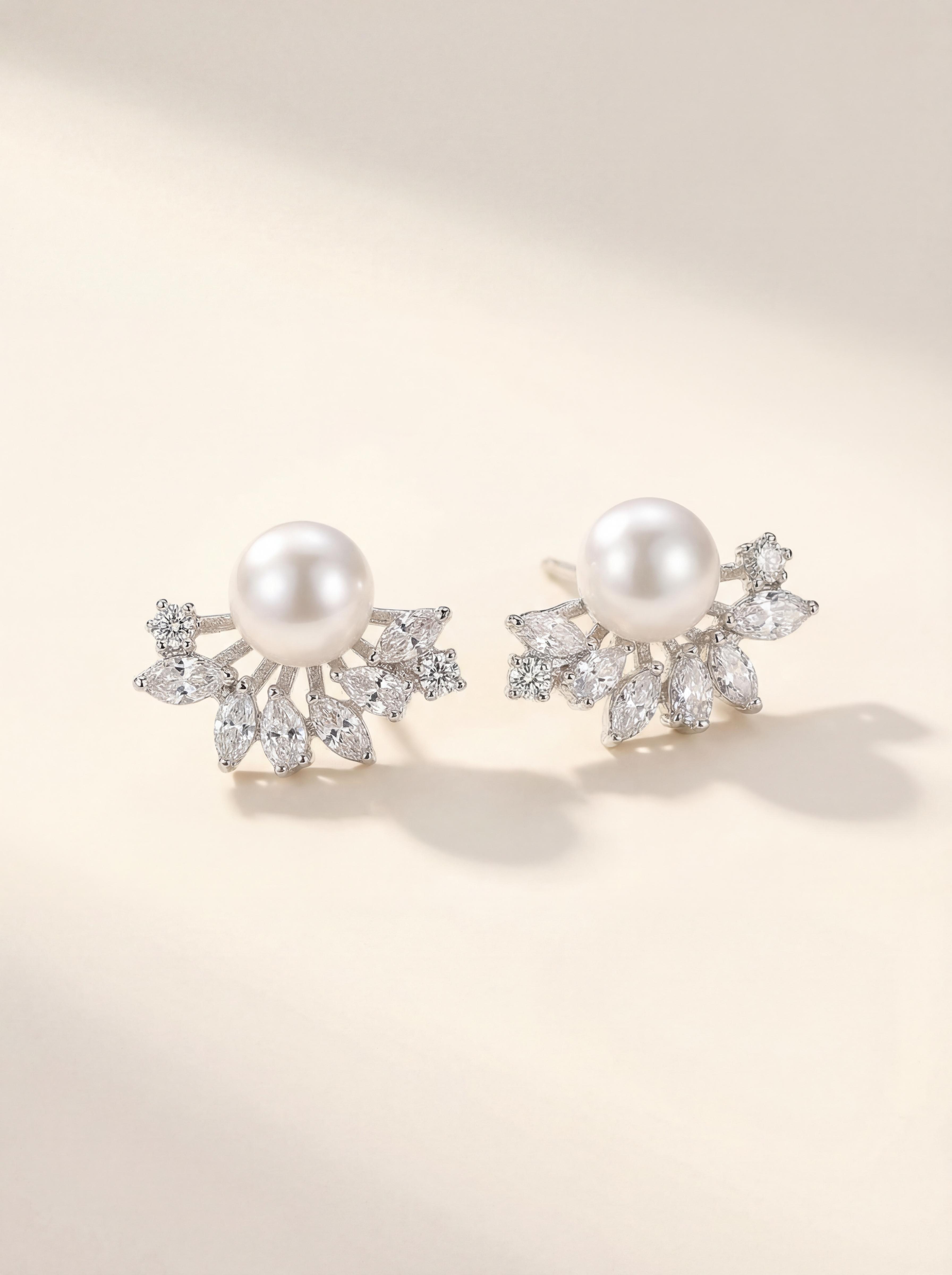 Silver Starfall Freshwater Pearl Stud Earrings