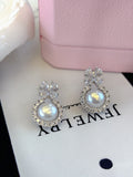 Winter Frost Pearl Stud Earrings - Natural Freshwater Pearls with Diamond Accents
