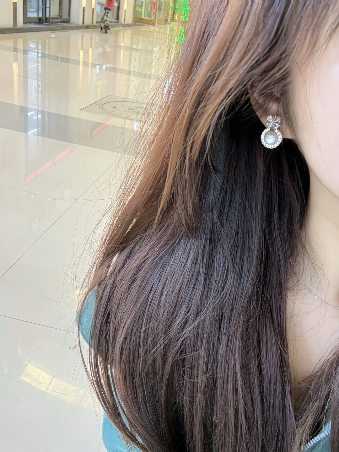 Winter Frost Pearl Stud Earrings - Natural Freshwater Pearls with Diamond Accents