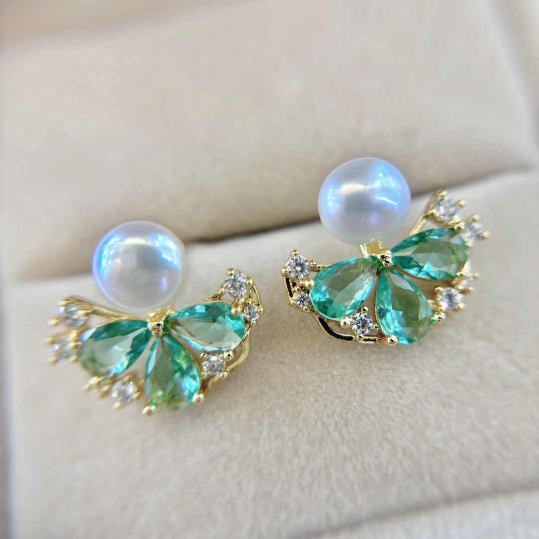 Sophisticated Grace Pearl Butterfly Drop Earrings - Nature's Muse in Motion Green