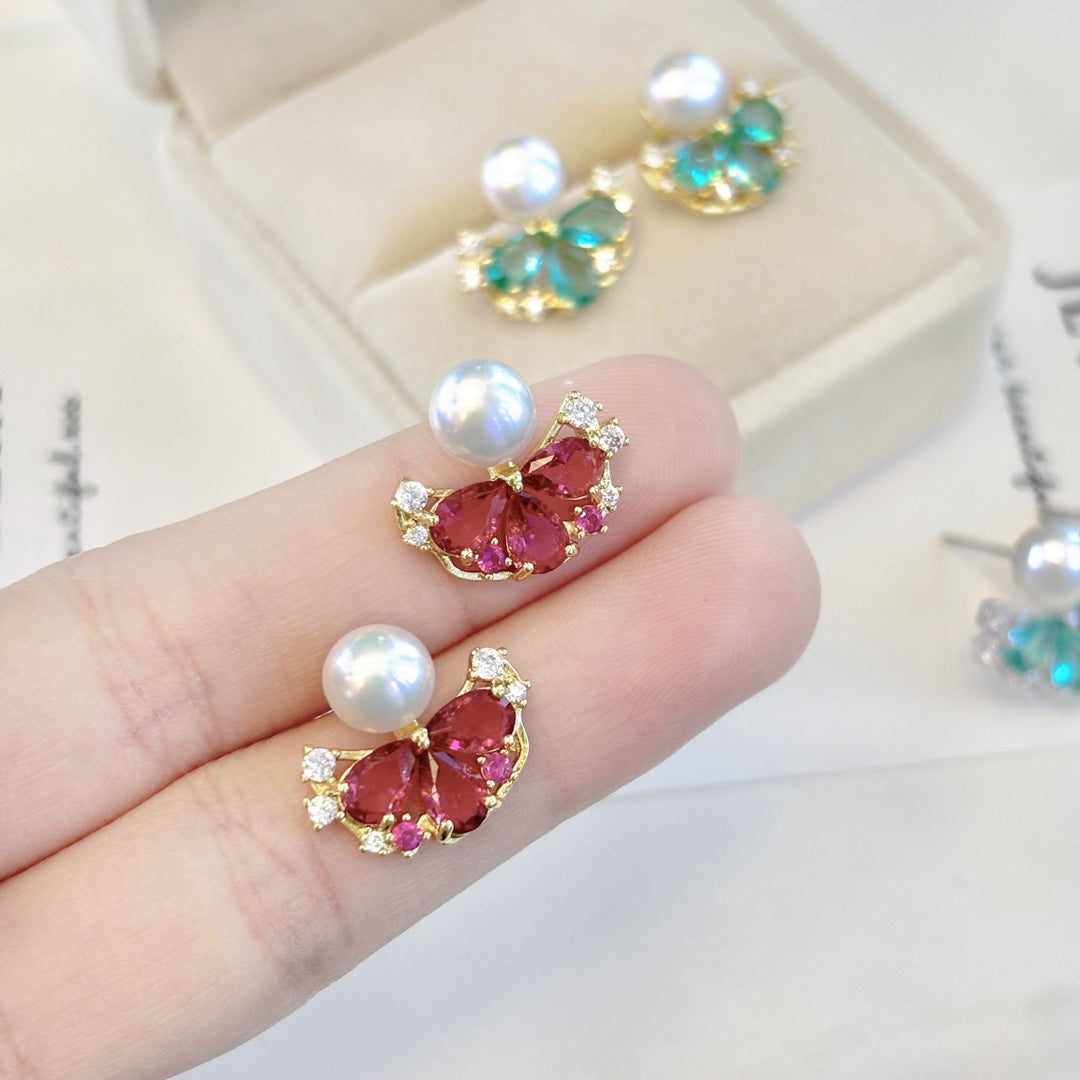 Sophisticated Grace Pearl Butterfly Drop Earrings - Nature's Muse in Motion Red