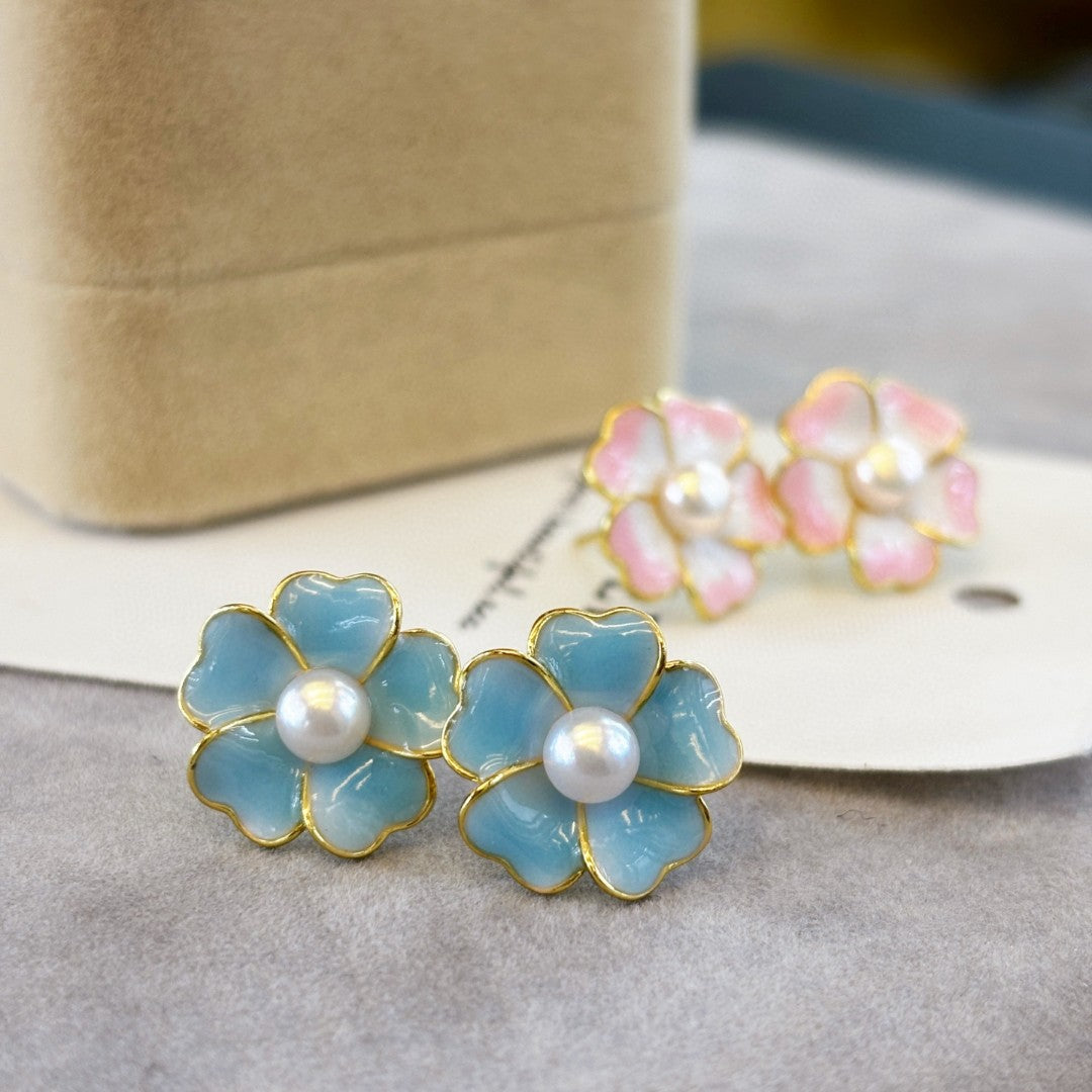 Breathing Cherry Blossom Pearl Drop Earrings