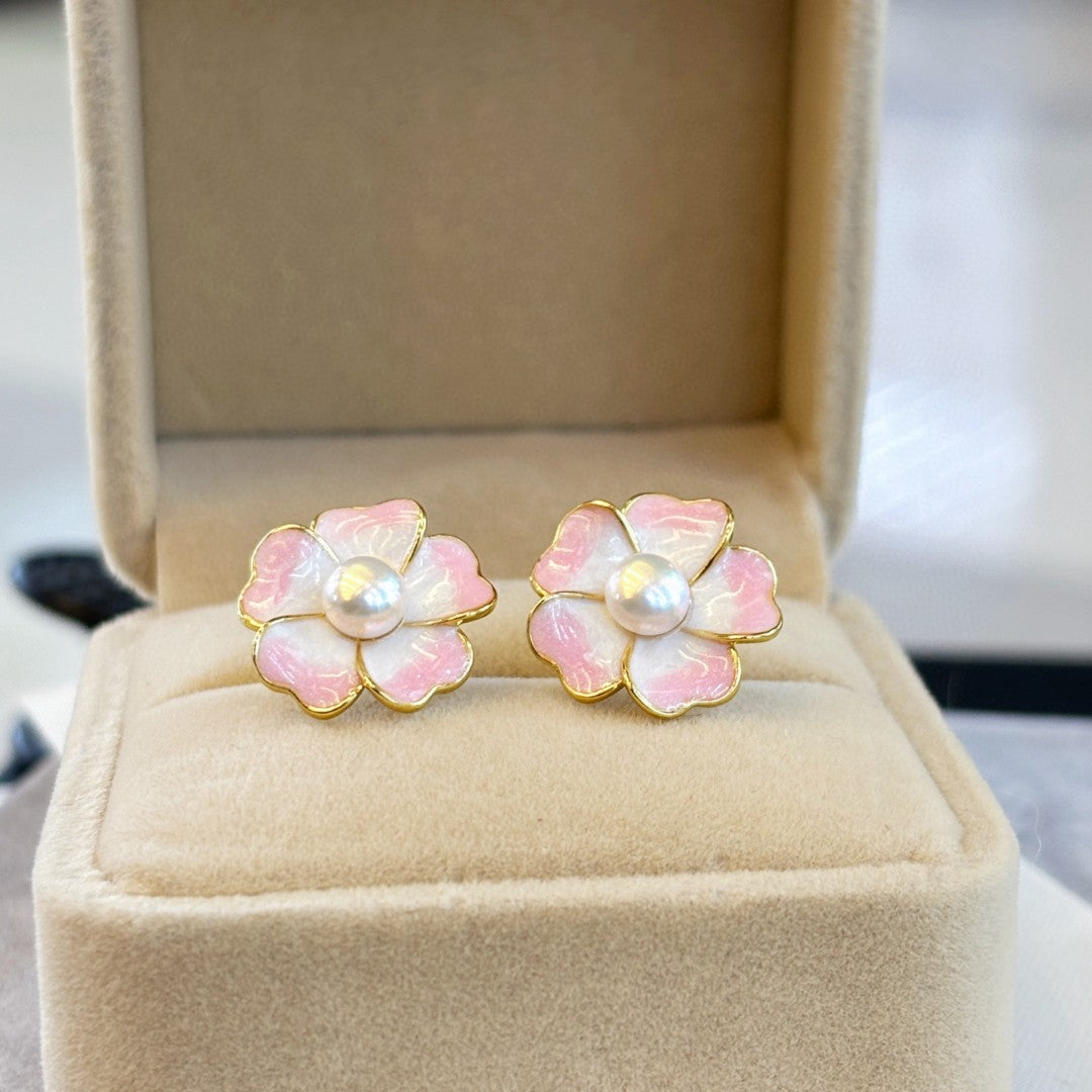 Breathing Cherry Blossom Pearl Drop Earrings