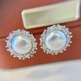 Double-Faced Pearl Floral Hoop Earrings Silver