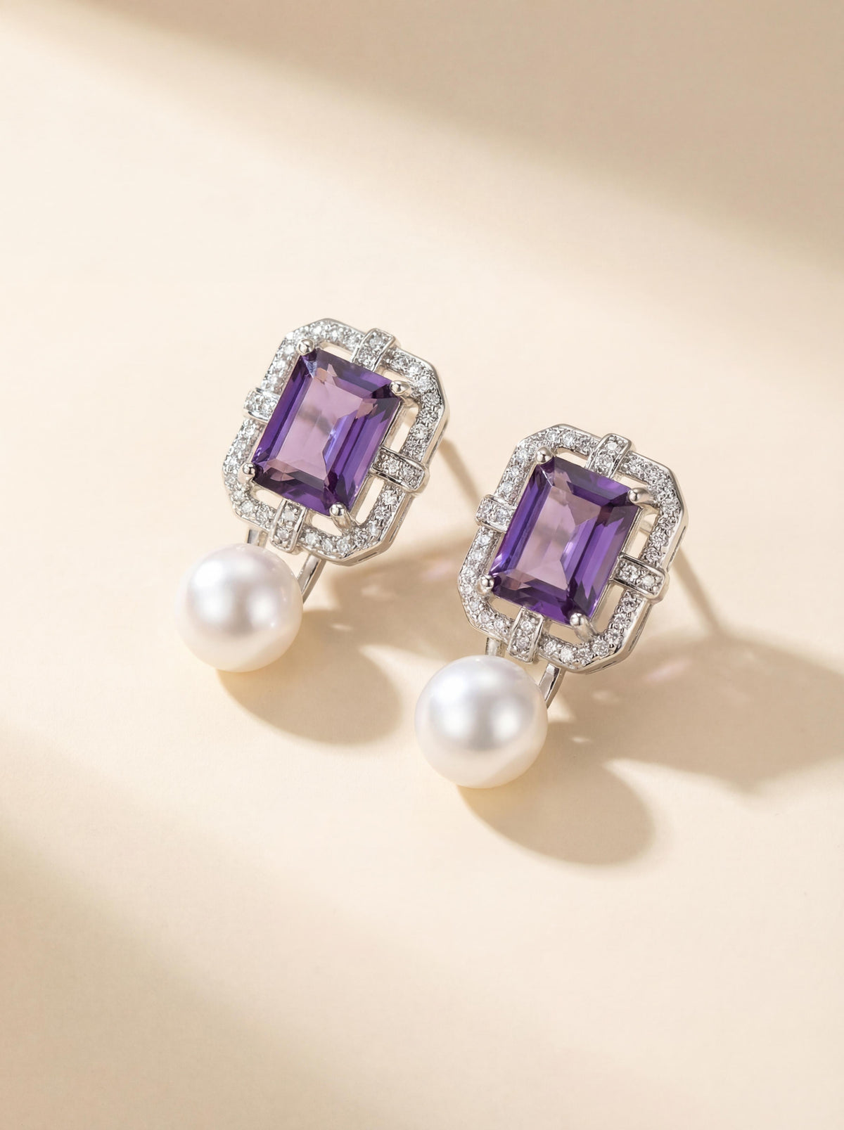 Maillard Pearl Stud Earrings - Geometric Sugar Hollow Design with Ice-Blue Accents