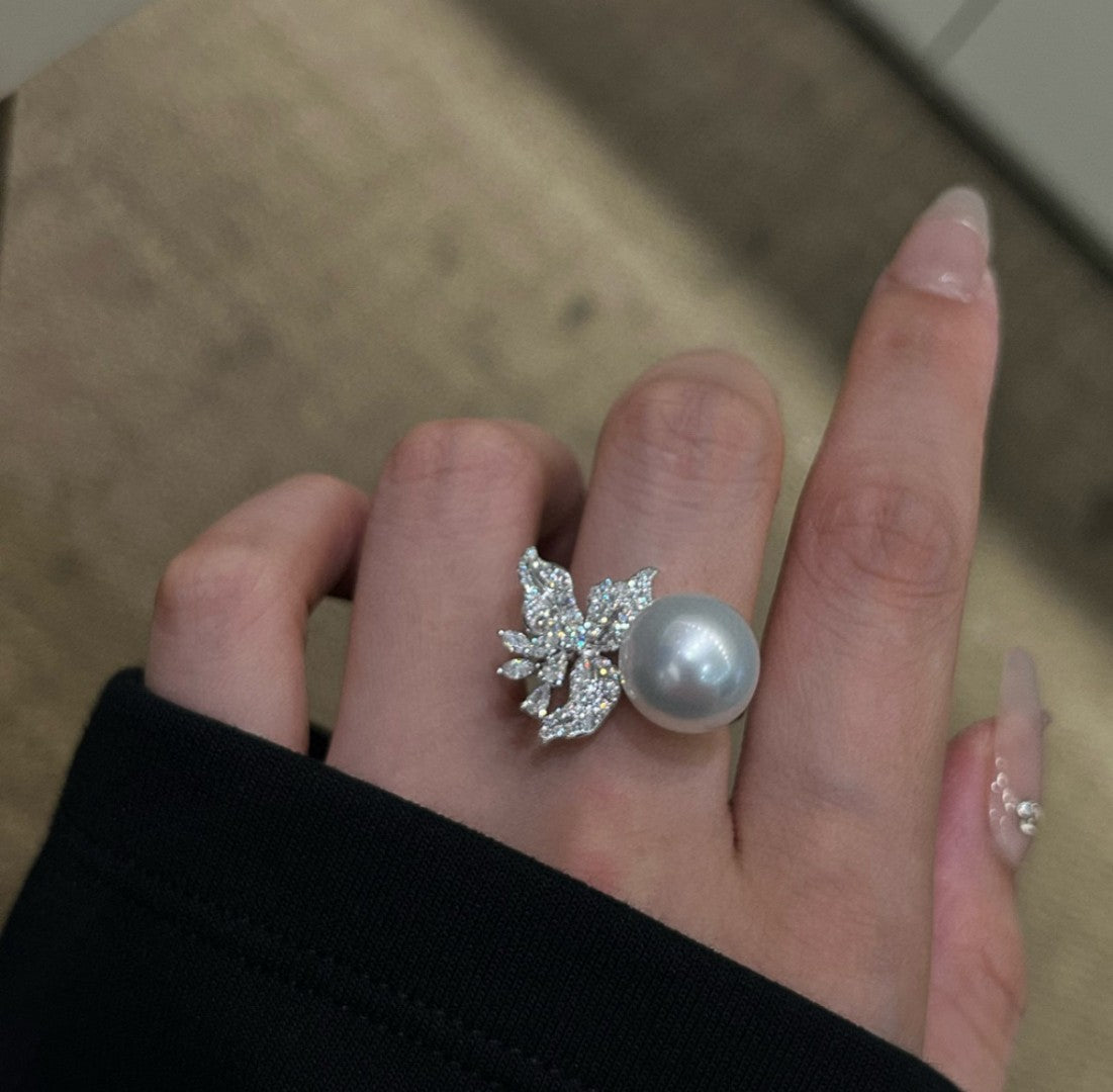 Iris Spring Wild Freshwater Pearl & Diamond Statement Ring
