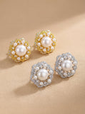 Vintage Floral Pearl Clip-On Earrings for Non-Pierced Ears - Rose Gold & Silver