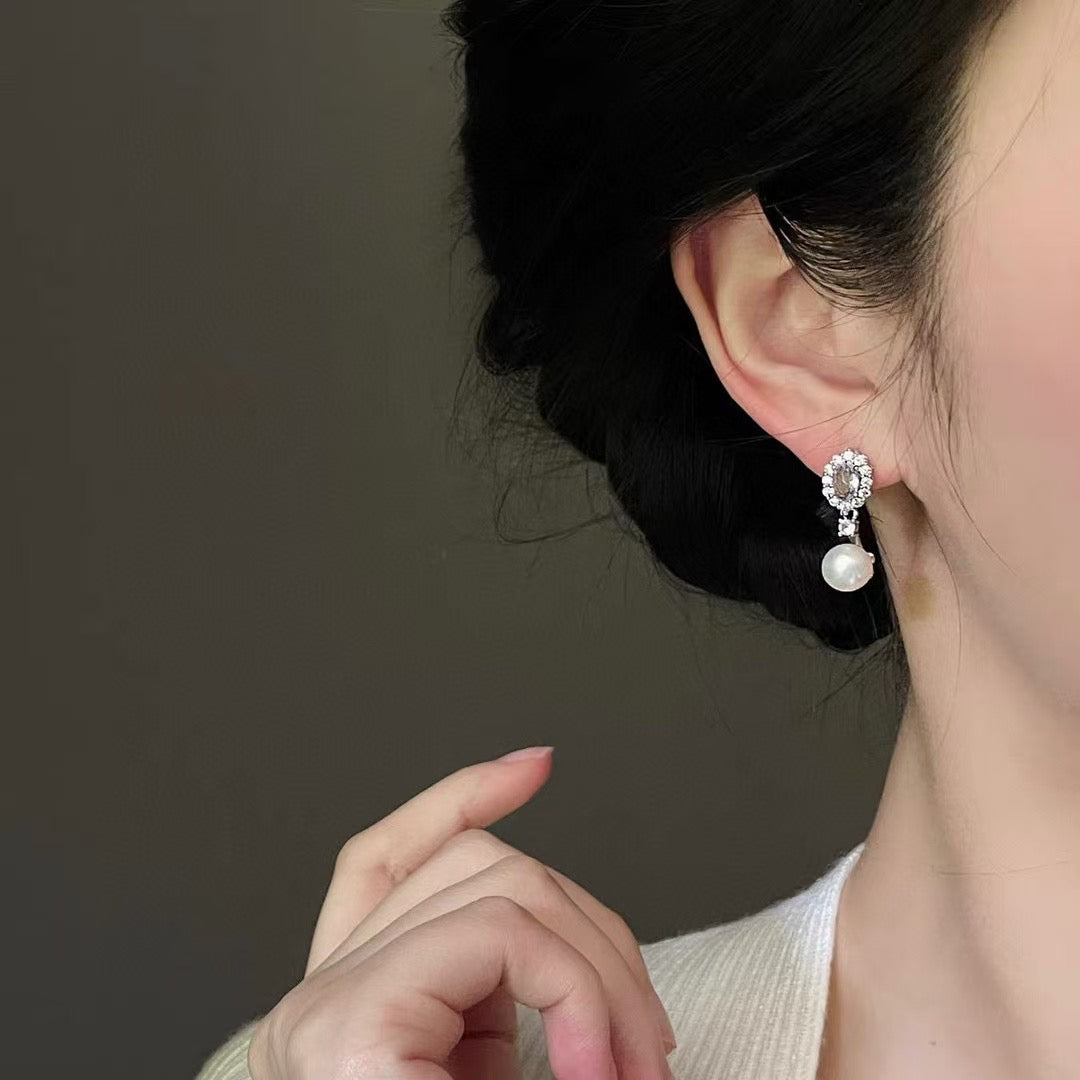 Ocean Whispers: Vintage Blue Topaz & Freshwater Pearl Drop Earrings