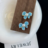 Spring Whispers Butterfly Enamel Pearl Stud Earrings