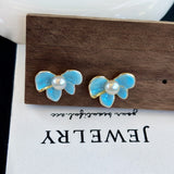 Spring Whispers Butterfly Enamel Pearl Stud Earrings