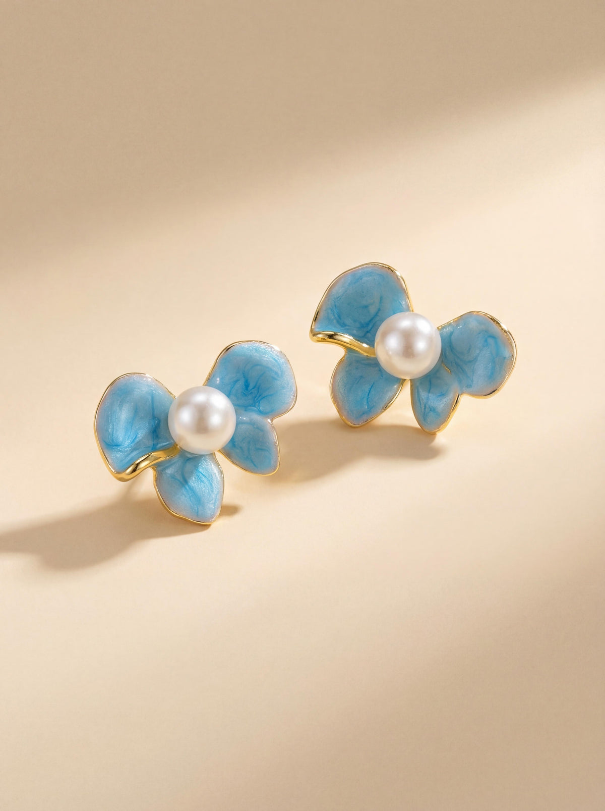 Spring Whispers Butterfly Enamel Pearl Stud Earrings