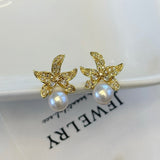Lily Blossom Zirconia Earrings with Cultured Freshwater Pearl