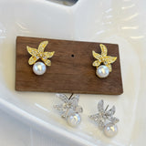 Lily Blossom Zirconia Earrings with Cultured Freshwater Pearl