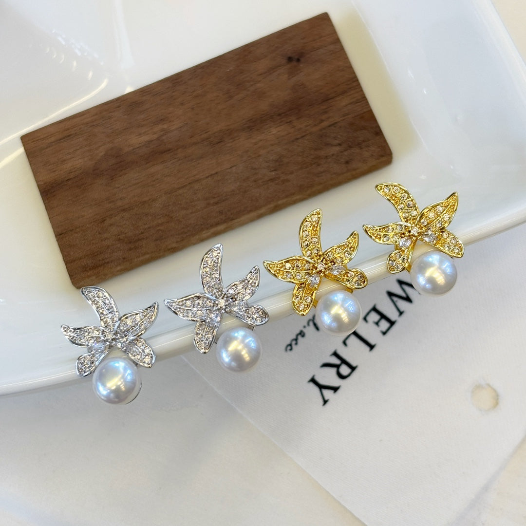 Lily Blossom Zirconia Earrings with Cultured Freshwater Pearl