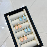 Enameled Petal Pearl Earrings | Summer's Whisper in Pink & Blue