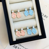 Enameled Petal Pearl Earrings | Summer's Whisper in Pink & Blue