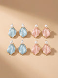 Enameled Petal Pearl Earrings | Summer's Whisper in Pink & Blue
