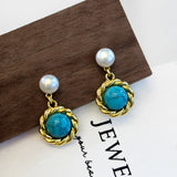Vintage Knot Wild Freshwater Pearl Turquoise Stud Earrings