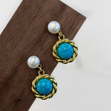 Vintage Knot Wild Freshwater Pearl Turquoise Stud Earrings