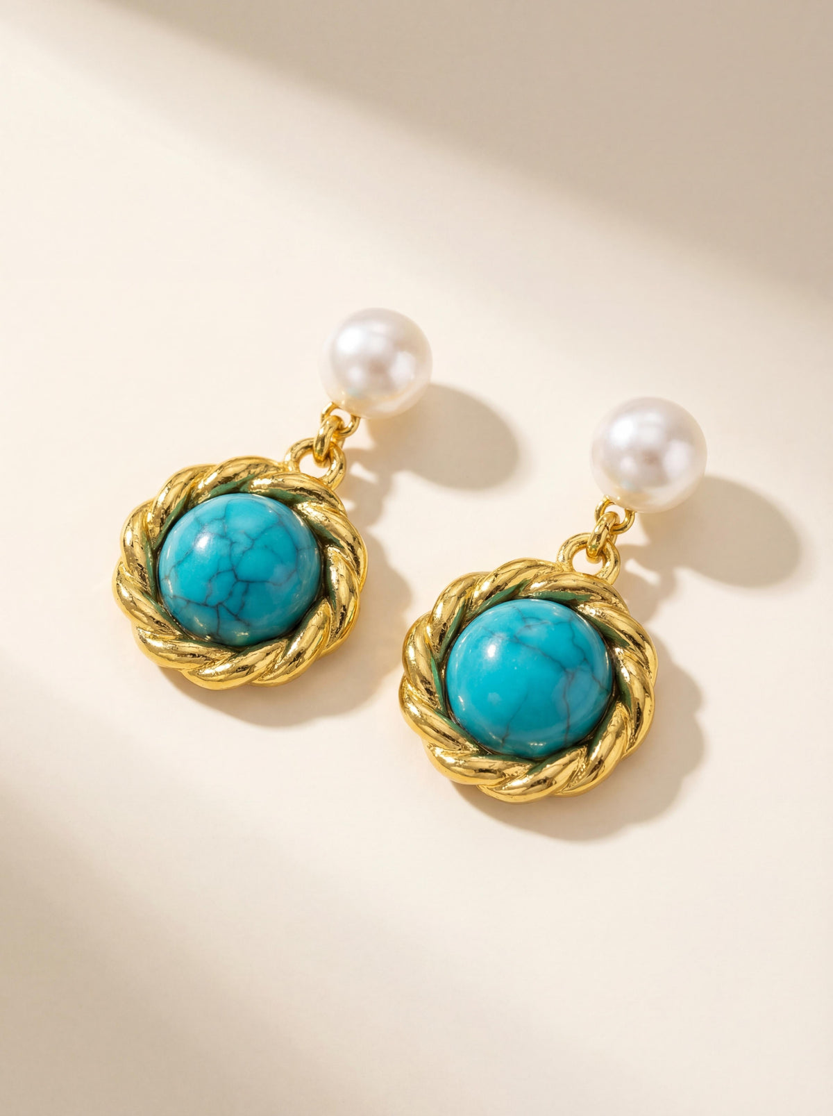 Vintage Knot Wild Freshwater Pearl Turquoise Stud Earrings