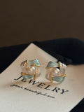 Vintage Enamel-Woven Pearl Earrings: Mediterranean Blue & Silver