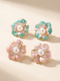 Impressionist Pearl Earrings: Dual-Tone Enamel Flowers with Handcrafted Freshwater Pearls
