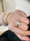Naturally Radiant Double Pearl Heart Ring - Elegant 18K Gold & Diamond Setting