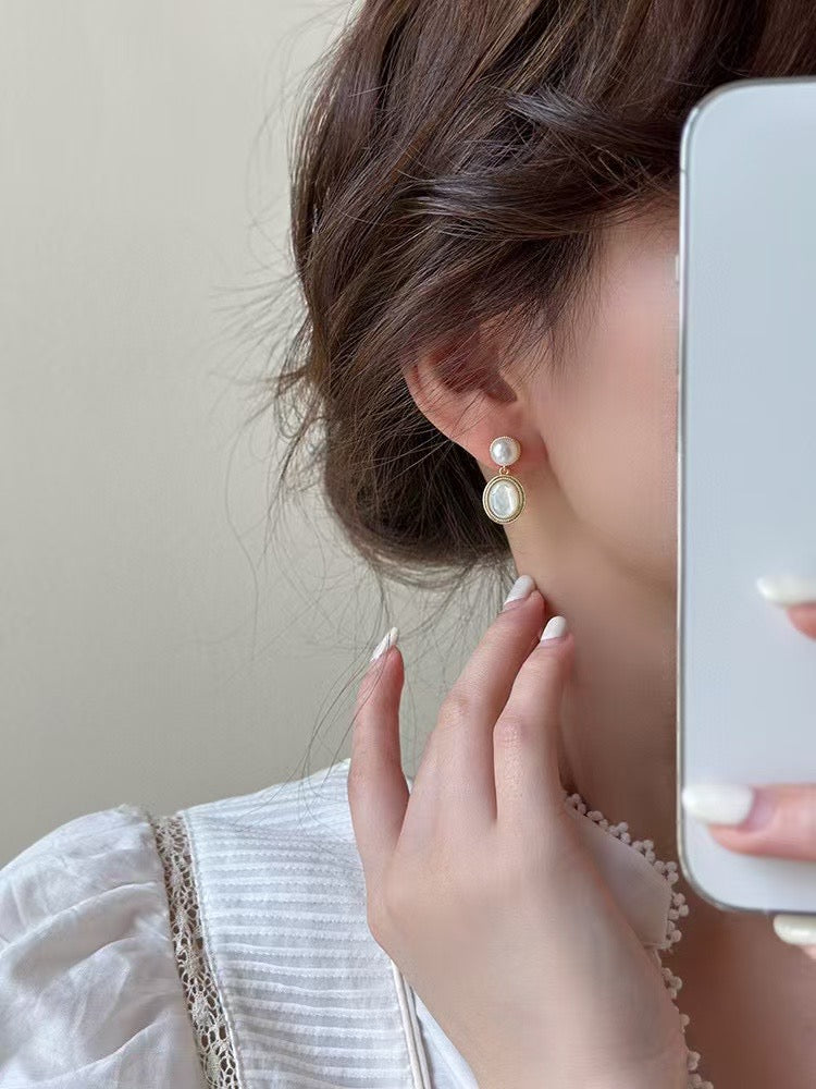 Pearl Muse: Wild Freshwater Pearl & Mother-of-Pearl Drop Earrings with Sterling Silver