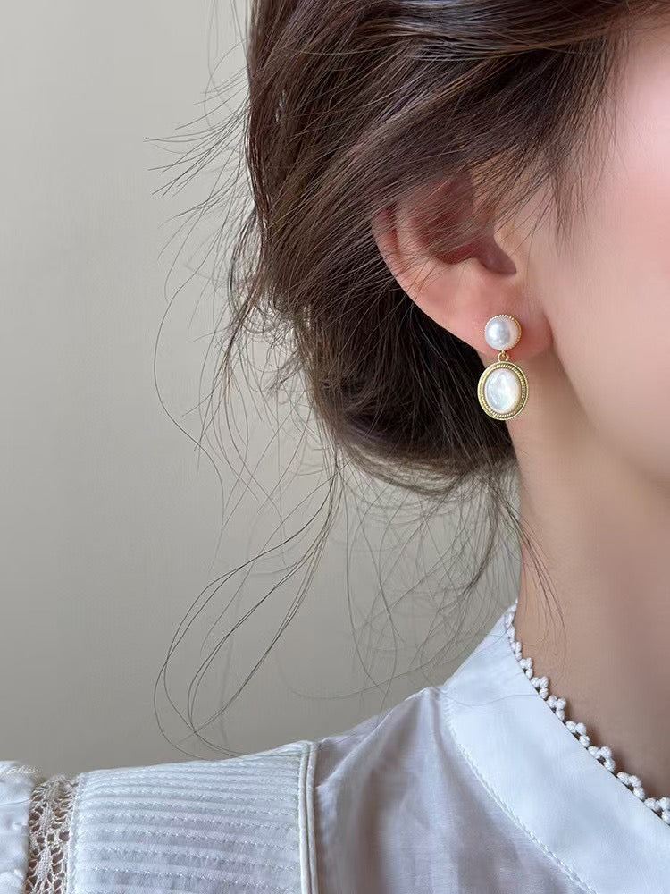 Pearl Muse: Wild Freshwater Pearl & Mother-of-Pearl Drop Earrings with Sterling Silver