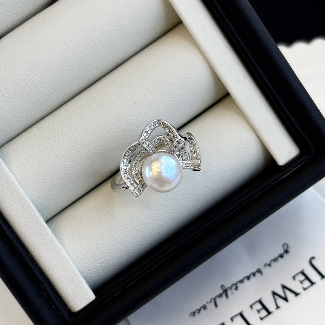 Silk Road Breeze Adjustable Pearl Ring | Natural Freshwater Pearl & Cubic Zirconia Accent