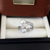 Tri-Pearl Stack Ring Set | Breathable Wild Pearl | Diamond Accented | Wedding Daily Gift