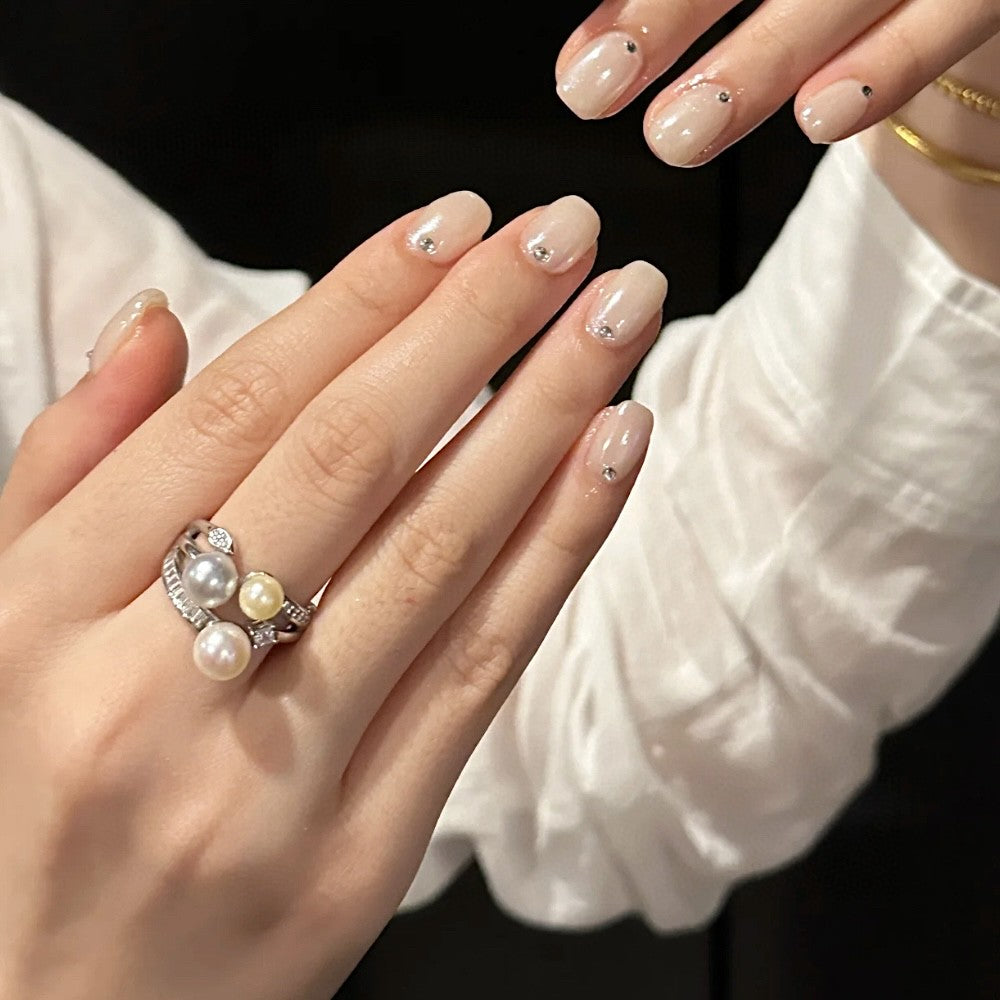 Tri-Pearl Stack Ring Set | Breathable Wild Pearl | Diamond Accented | Wedding Daily Gift