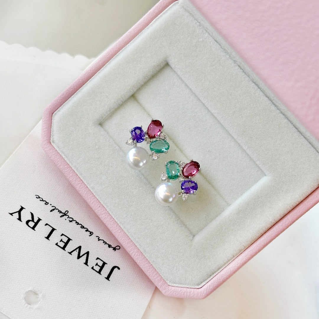 Spring Rainbow Wild Freshwater Pearl & Gemstone Earrings – Lightweight Floral Jewel