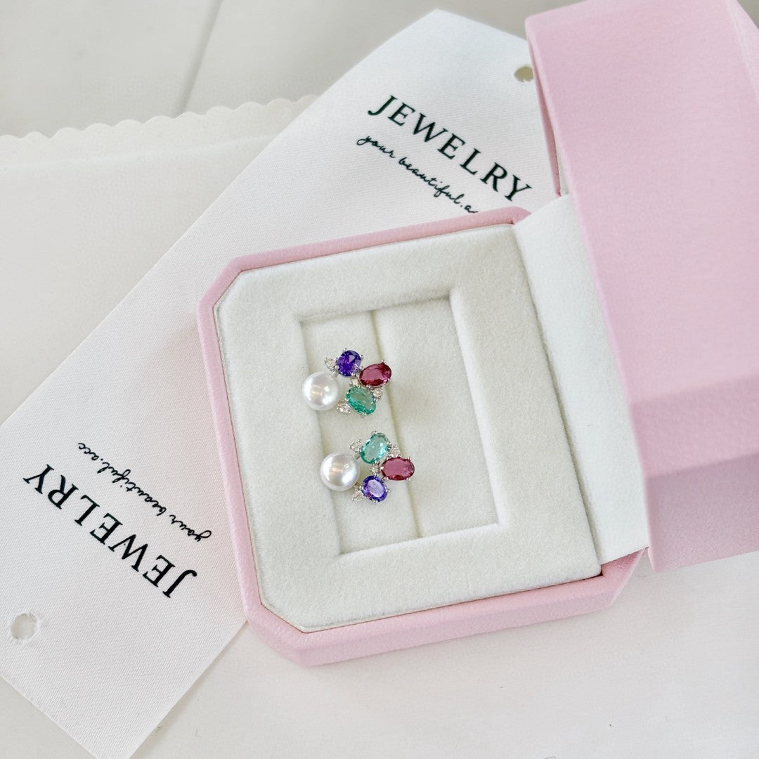 Spring Rainbow Wild Freshwater Pearl & Gemstone Earrings – Lightweight Floral Jewel